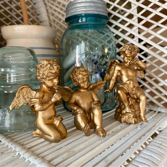 Vintage 90s Gold Cherub Set of 3 Figurines - Picture 2 of 9